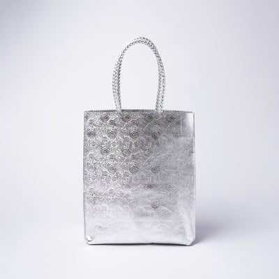 <Coquette> Leather Tote (small floral print) / Silver