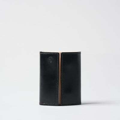 <Hawk Feathers> Cordovan Box Trifold Wallet with Coin Pocket / Black