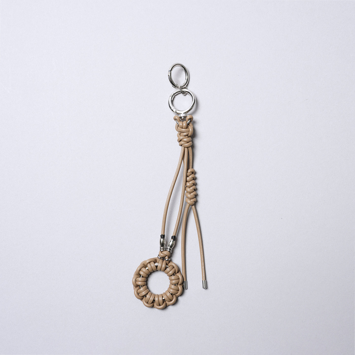 皮革編織吊墜鑰匙掛繩/駱駝色