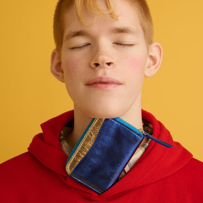 ＜Coquette＞Round Mini Wallet（shiny）/藍色×金色