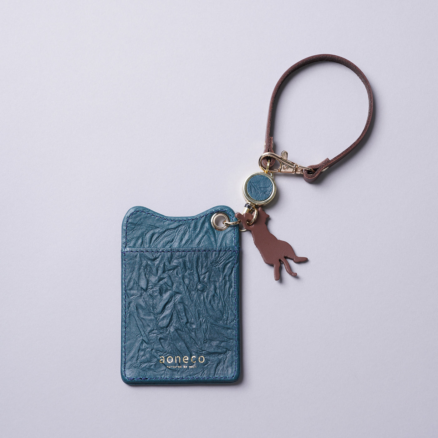 <aoneco> Pass Case with Retractable Reel / Blue Green