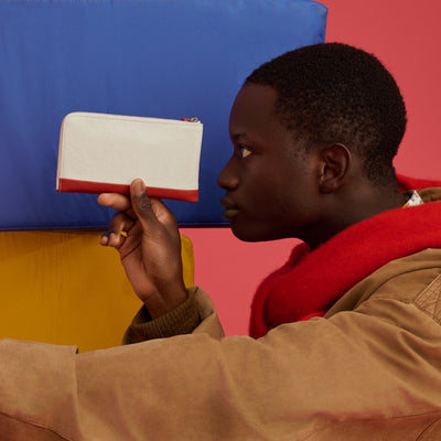 ＜ヌメリ＞ソッティ バイカラー L字長財布/ホワイト×レッド