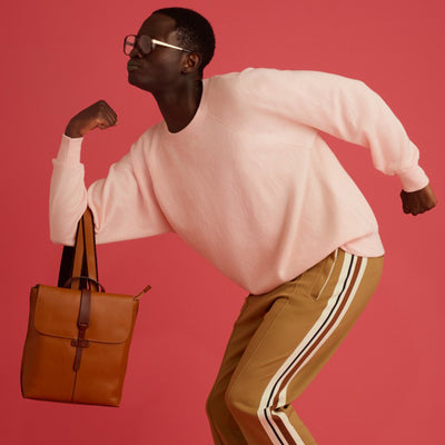 ＜レッセフェール＞サーチ ヌメ革コンビ リュック/キャメル