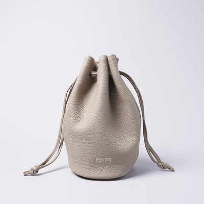 <LEZALI> Embossed Leather Drawstring Mini Bag / Sky