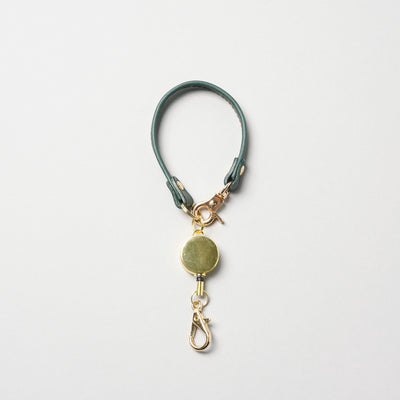 ＜LEZALI＞義大利皮革自動捲線式鑰匙環/墨綠色