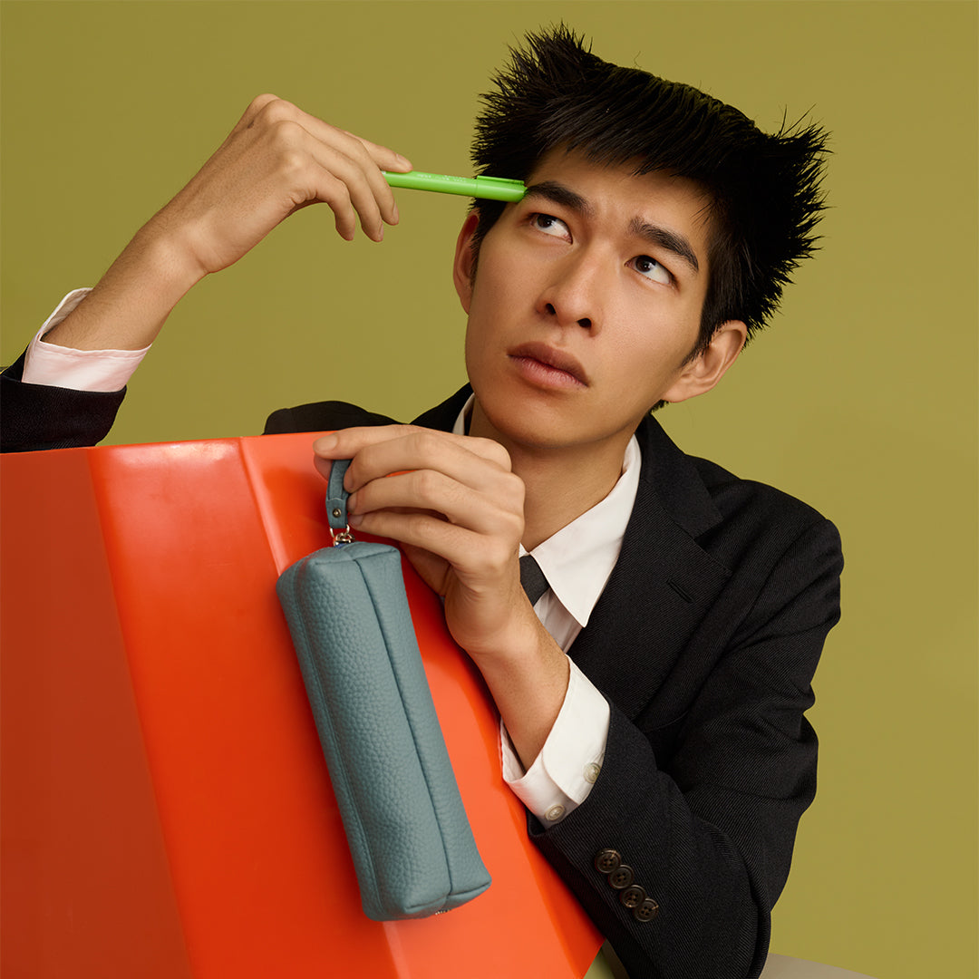 <LEZALI> Embossed Leather Pen Case L / Sky