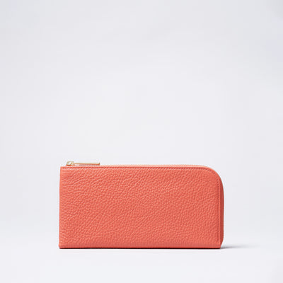 <bell la bell>  Italian Leather L Zipper Long Wallet / Coral Orange