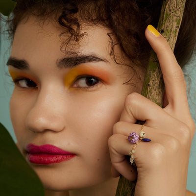 ＜Selieu＞Chain Ring Stone 5/紫色＆米色