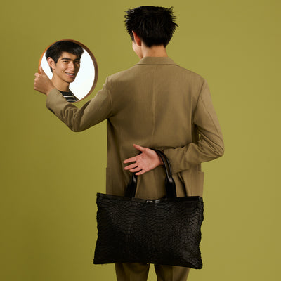 ＜コケット＞Large Tote Bag（Snake Wool)/ブラック