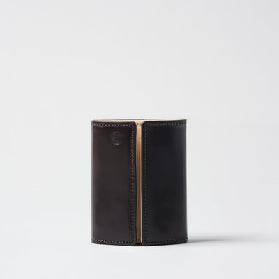 <Hawk Feathers> Cordovan Box Trifold Wallet with Coin Pocket / Black