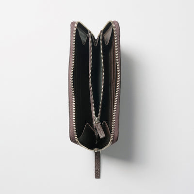 <Hawk Feathers>  Kuro-zan Leather Lacquered Round Zipper Long Wallet/ Chocolate