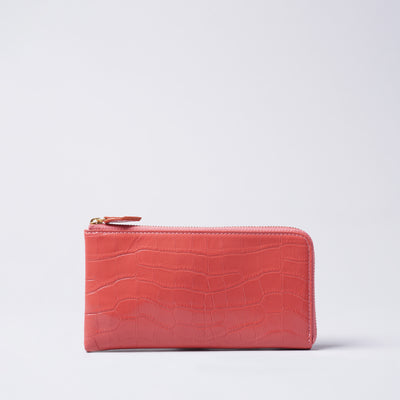 <Nomura Seisakusho> L Zipper Long Wallet (Crocodile Embossed) / Salmon Pink