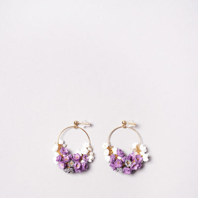 <Selieu> Mimosa Pierced Earrings Large / Purple, White and Ice Gray