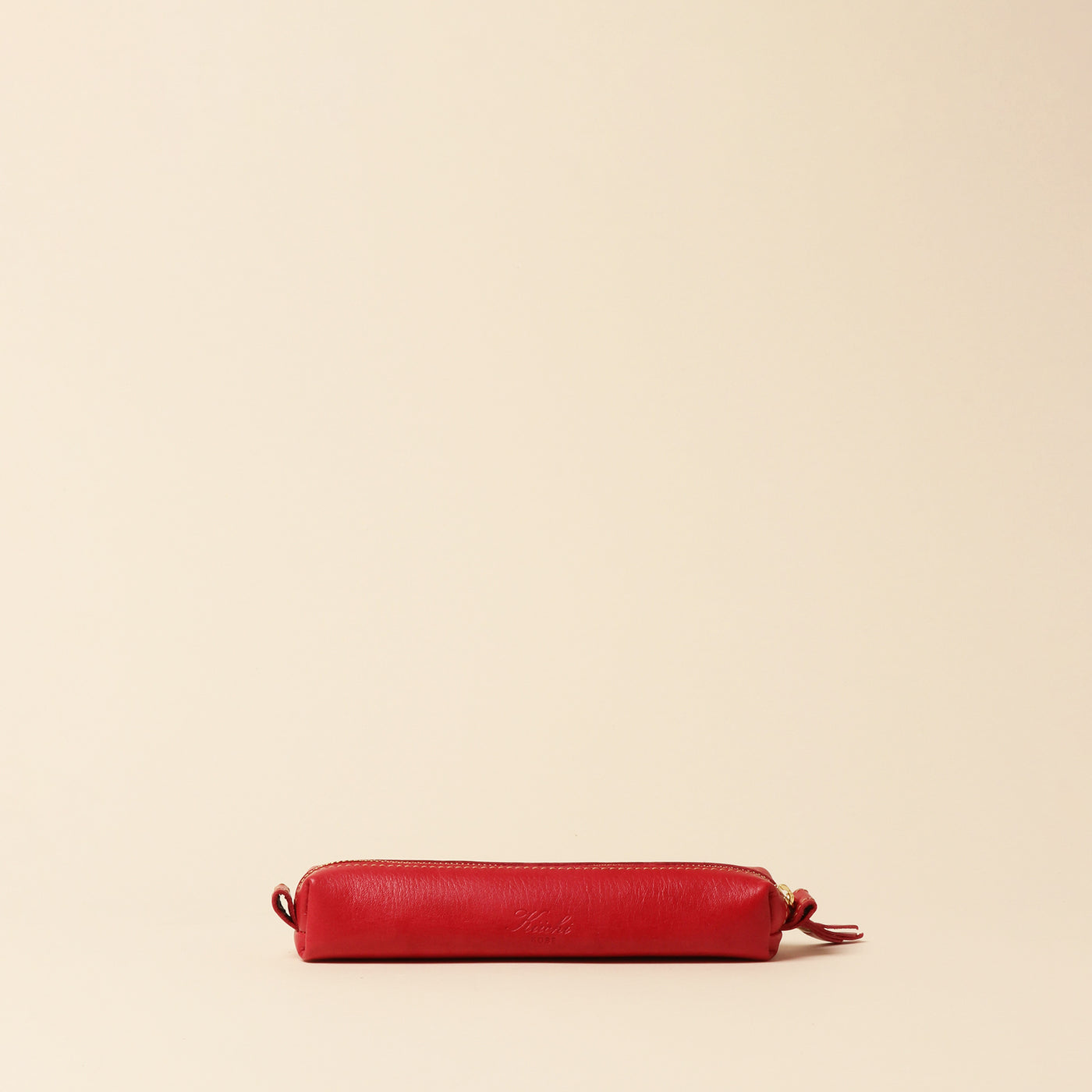 ＜Kiichi＞ 皮革拉鏈式筆袋  / 紅色