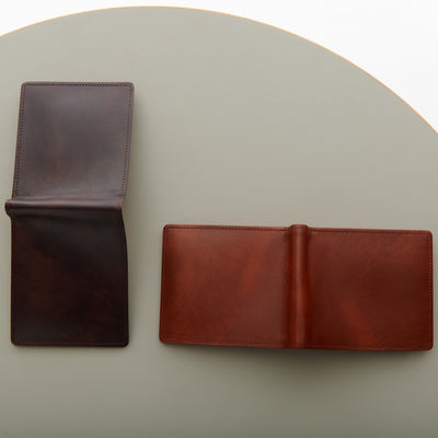 <CYPRIS> White Shirasagi leather billfold with box coin purse, dark brown